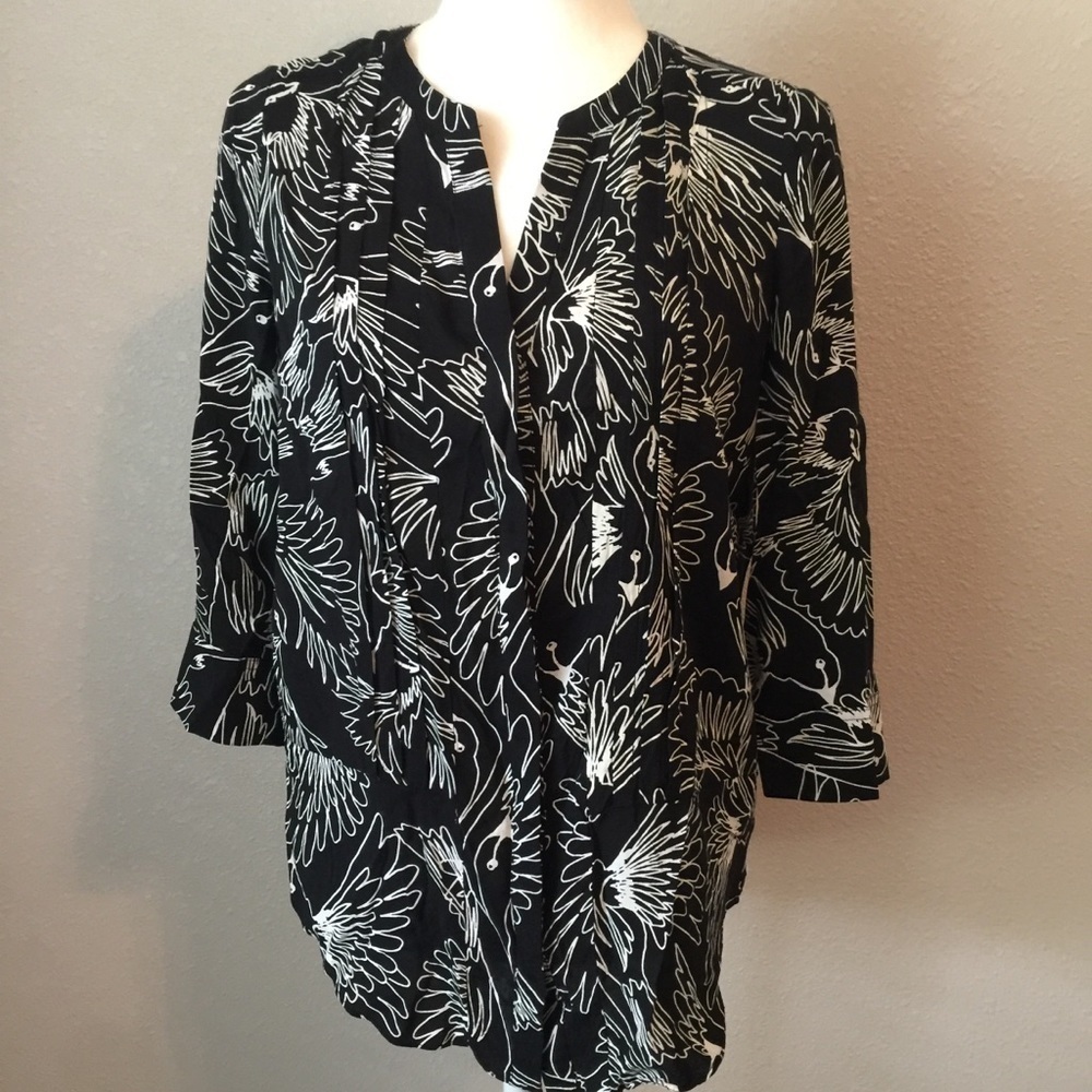 Anthropologie Maeve Black & White Button Up Blouse